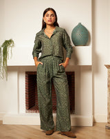 PANTALÓN FLORES MONA VERDE - Monica Ecco