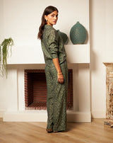 PANTALÓN FLORES MONA VERDE - Monica Ecco