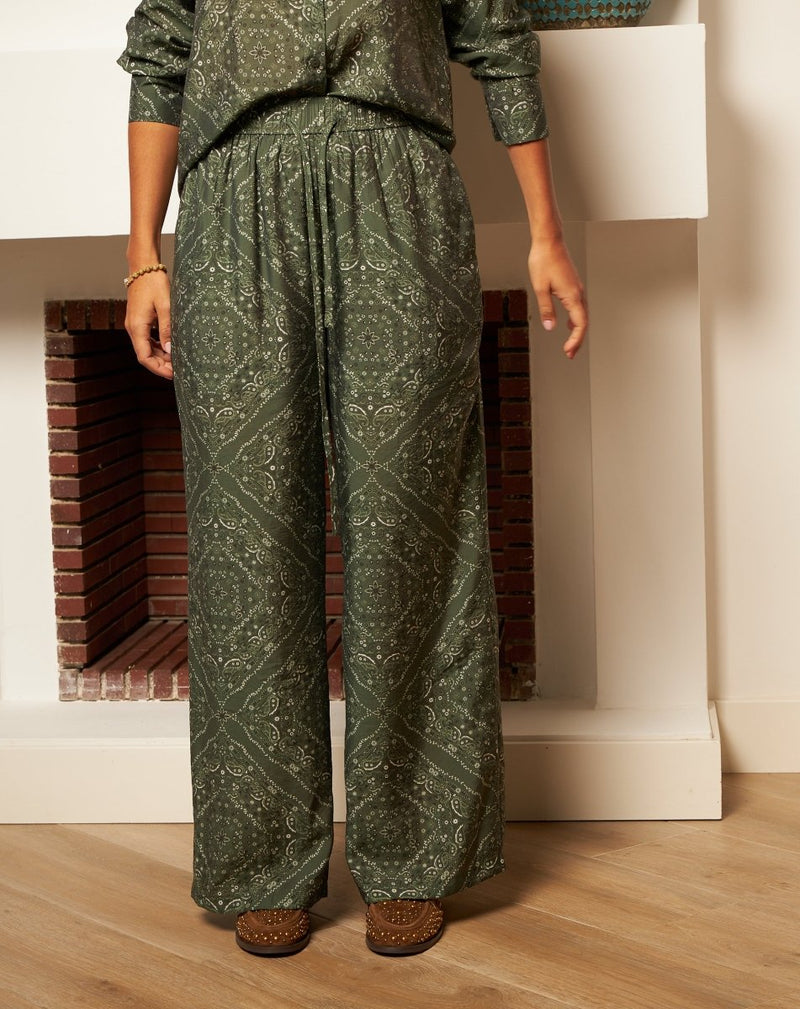 PANTALÓN FLORES MONA VERDE - Monica Ecco