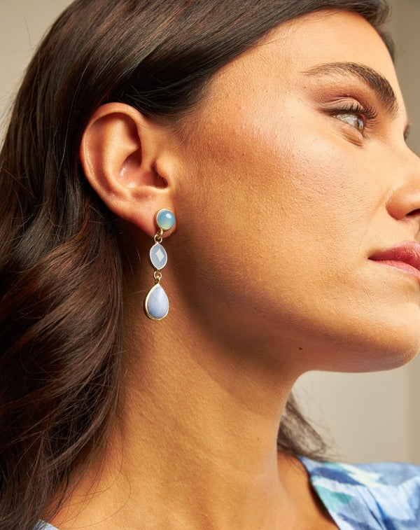 PENDIENTES COLGANTES PIEDRAS AZUL - Monica Ecco