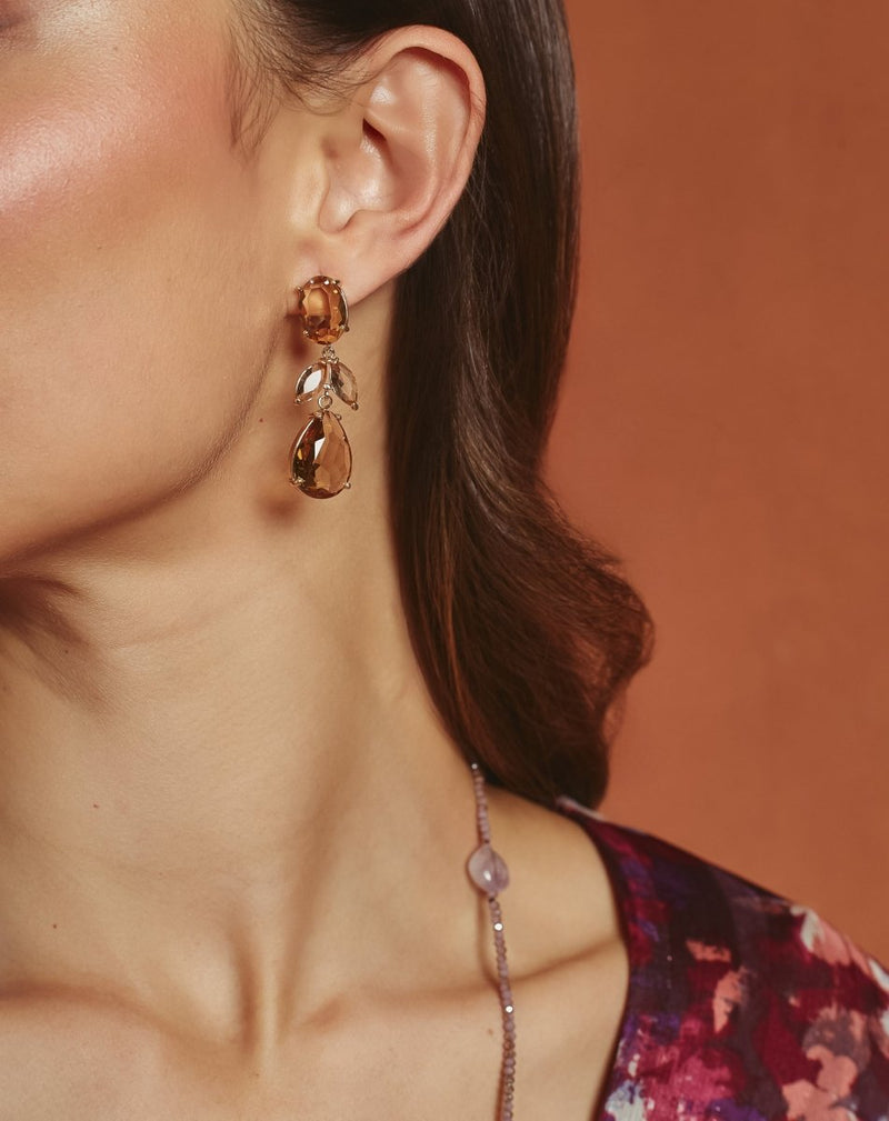 PENDIENTES CRISTAL COLGANTE AMBAR - Monica Ecco