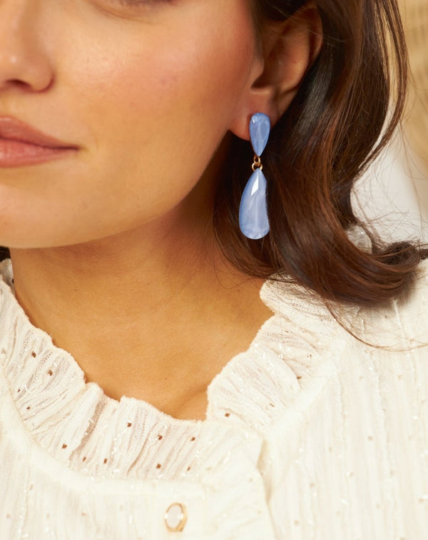 PENDIENTES CRISTAL GOTA AZUL - Monica Ecco