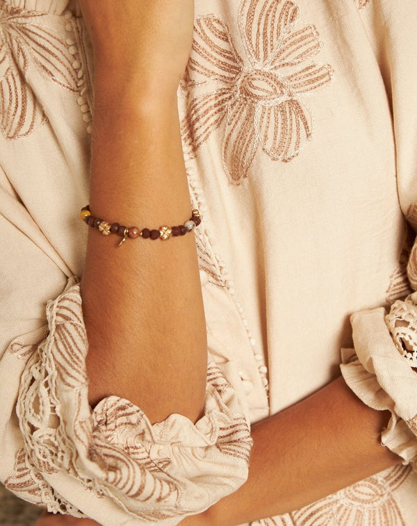 PULSERA CRISTAL MARRÓN FLOR - Monica Ecco