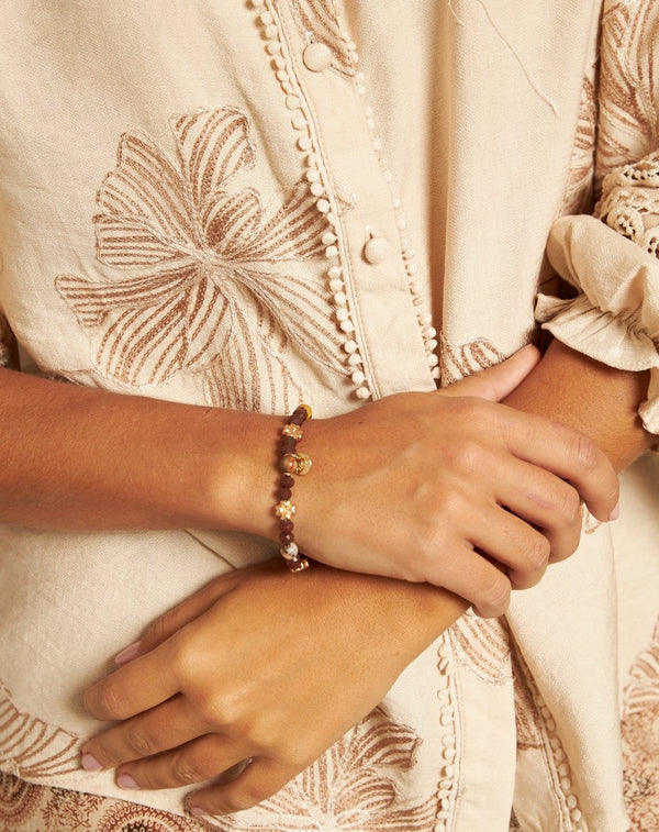 PULSERA CRISTAL MARRÓN FLOR - Monica Ecco