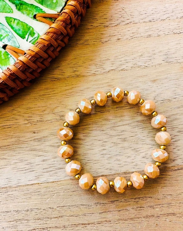 PULSERA ELÁSTICA CRISTAL BOLITAS NUDE - Monica Ecco