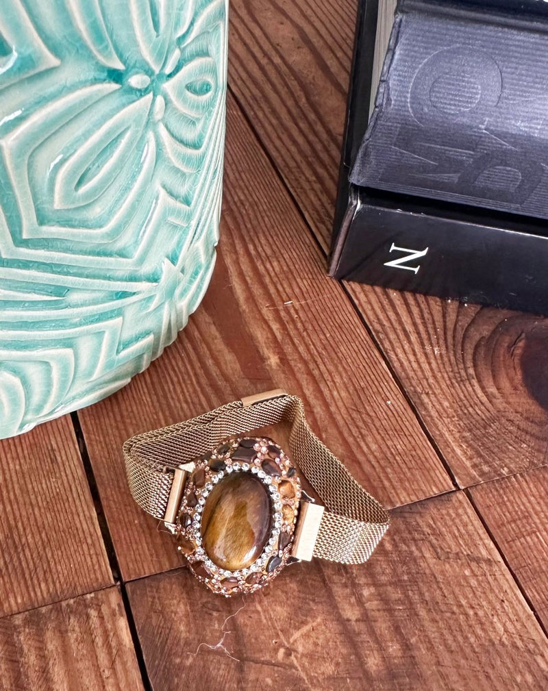 PULSERA PEDRERÍA METÁLICA MARRÓN - Monica Ecco