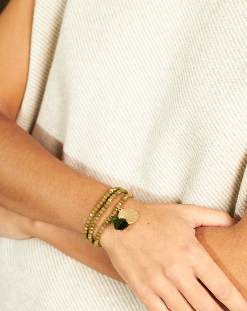 PULSERA TRIPLE MEDALLA VERDE - Monica Ecco