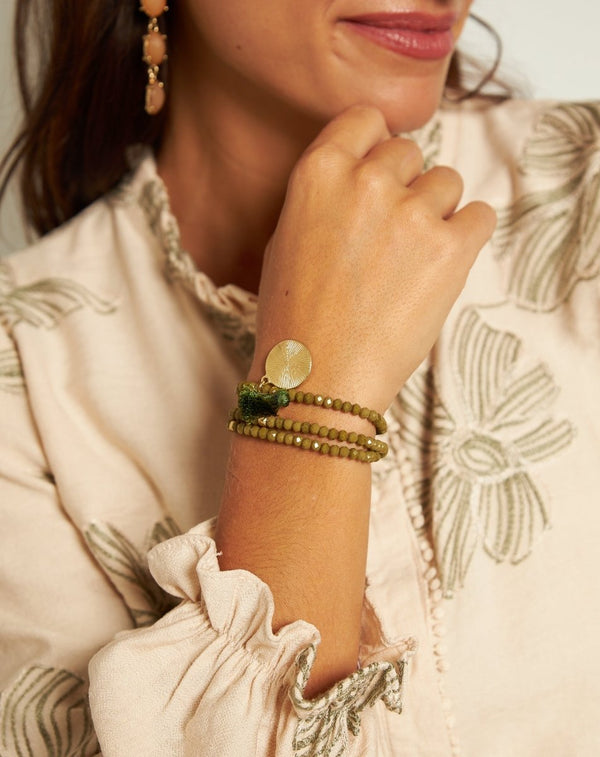 PULSERA TRIPLE MEDALLA VERDE - Monica Ecco