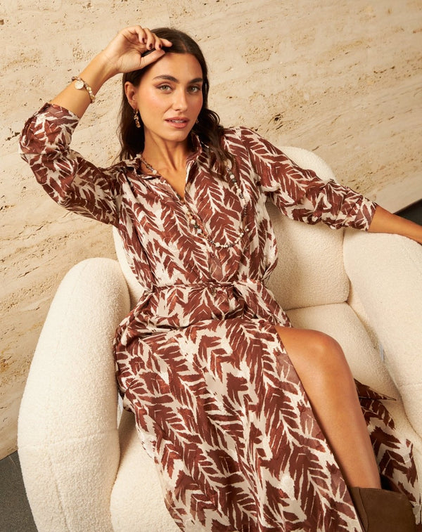 VESTIDO CAMISERO ROSE MARRÓN - Monica Ecco