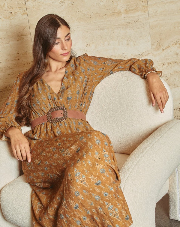 VESTIDO CRUZADO ALBA CAMEL - Monica Ecco