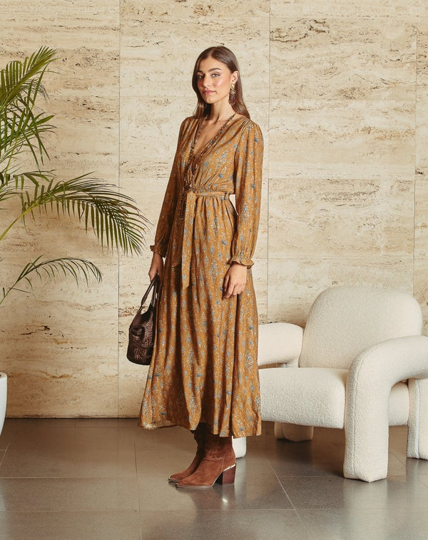 VESTIDO CRUZADO ALBA CAMEL - Monica Ecco