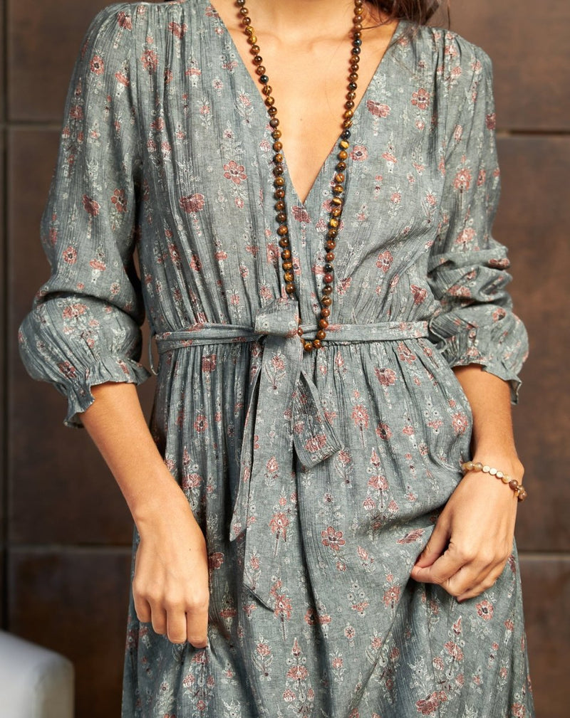 VESTIDO CRUZADO ALBA GRIS - Monica Ecco