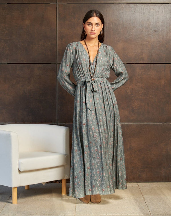 VESTIDO CRUZADO ALBA GRIS - Monica Ecco