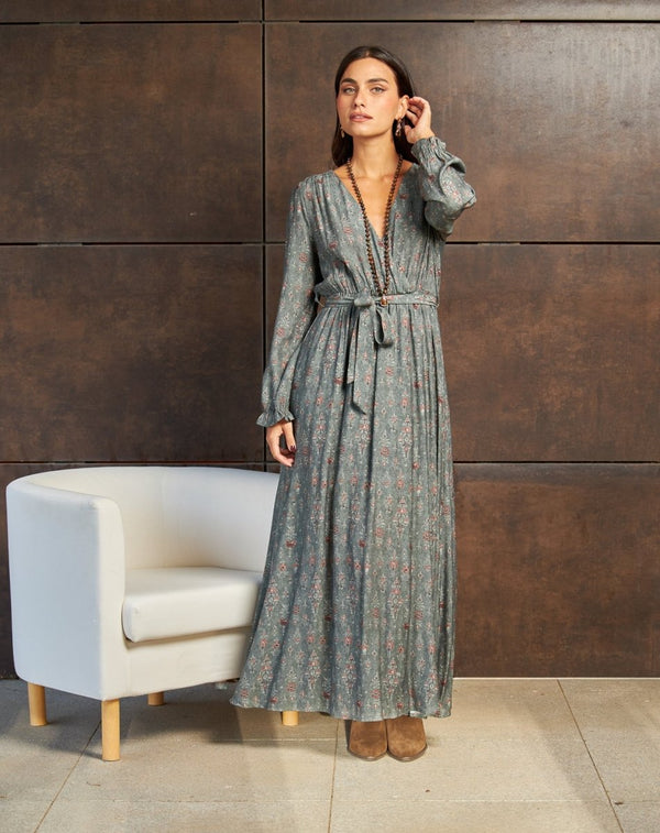 VESTIDO CRUZADO ALBA GRIS - Monica Ecco