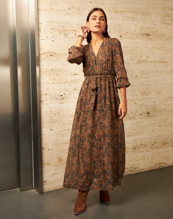 VESTIDO CRUZADO ELENA MARRÓN - Monica Ecco