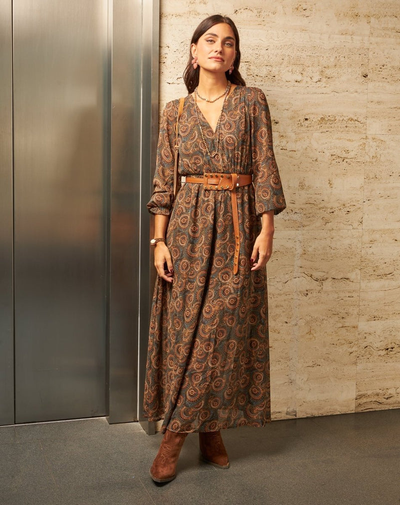 VESTIDO CRUZADO ELENA MARRÓN - Monica Ecco