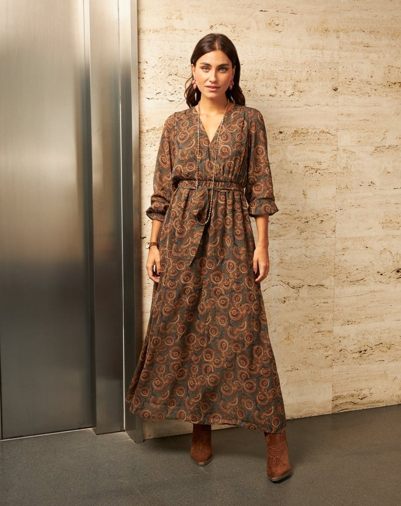 VESTIDO CRUZADO ELENA MARRÓN - Monica Ecco