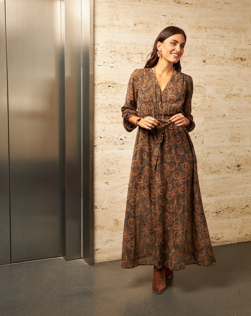 VESTIDO CRUZADO ELENA MARRÓN - Monica Ecco