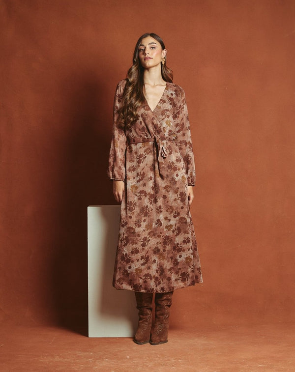 VESTIDO CRUZADO MARY MARRÓN - Monica Ecco