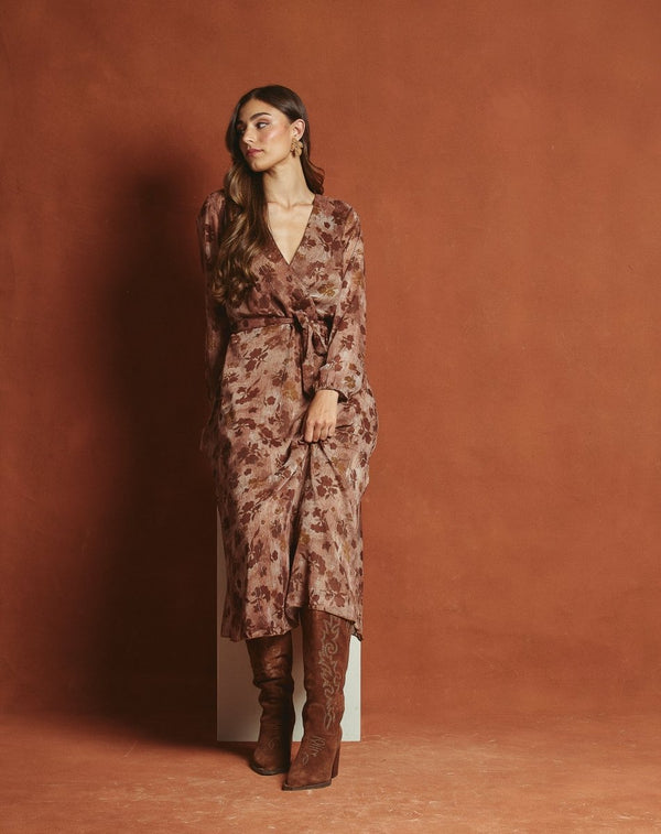 VESTIDO CRUZADO MARY MARRÓN - Monica Ecco