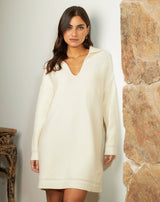 VESTIDO CUELO PUNTO BEIGE - Monica Ecco