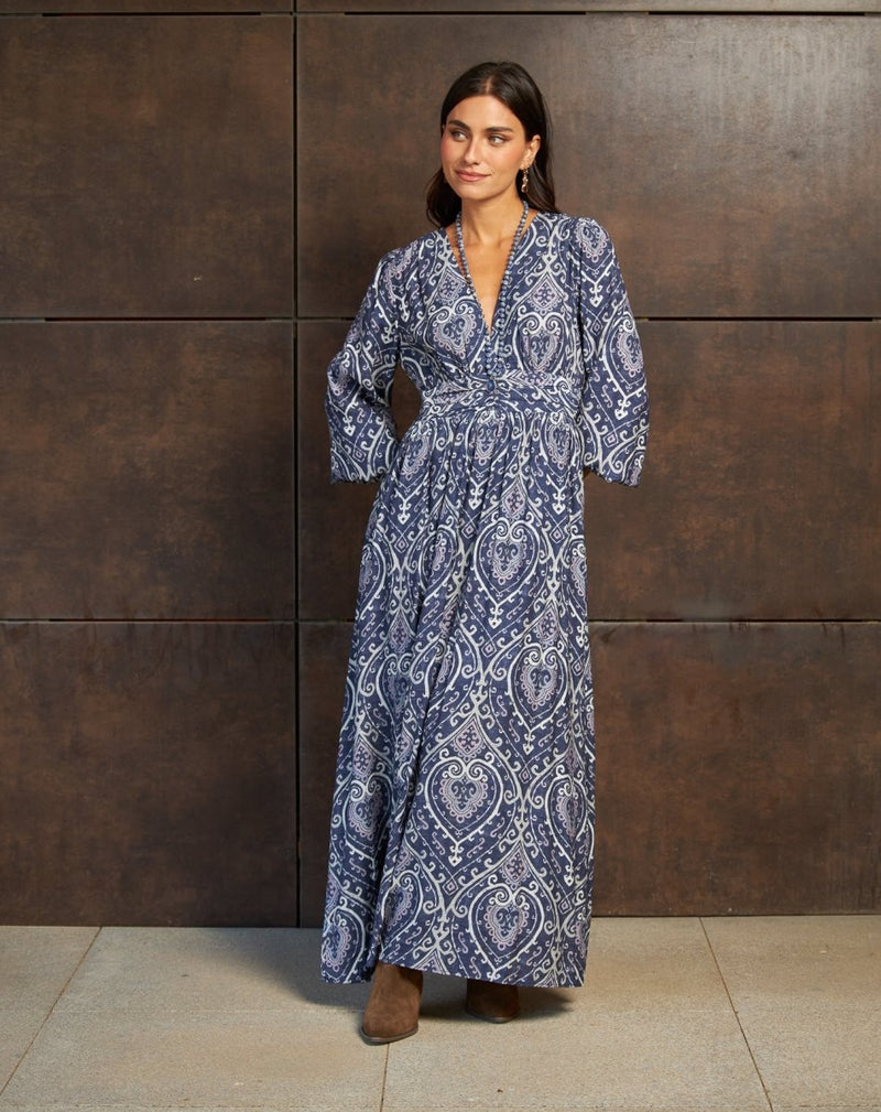 VESTIDO ESTAMPADO AZUL LISA - Monica Ecco