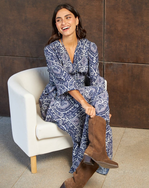 VESTIDO ESTAMPADO AZUL LISA - Monica Ecco