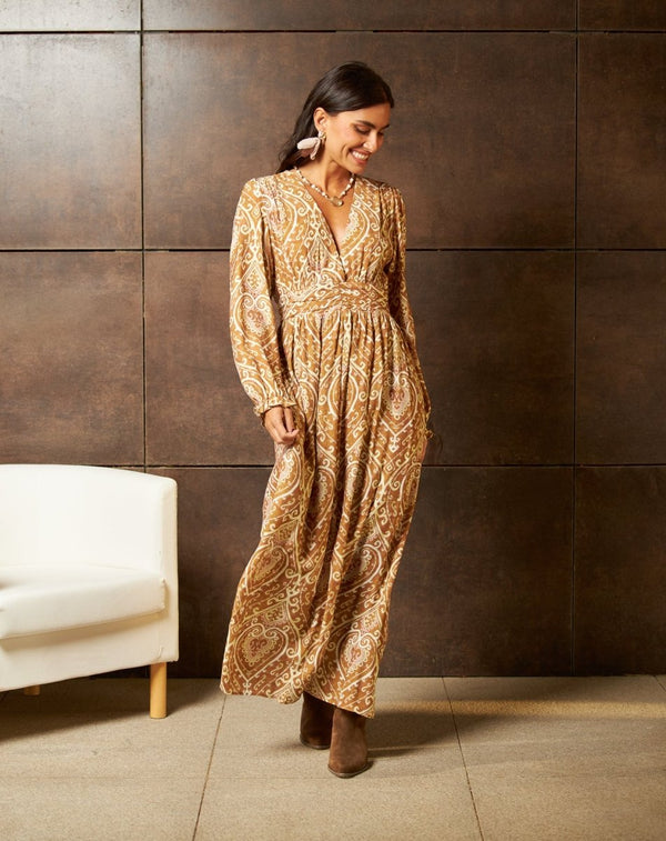 VESTIDO ESTAMPADO CAMEL LISA - Monica Ecco