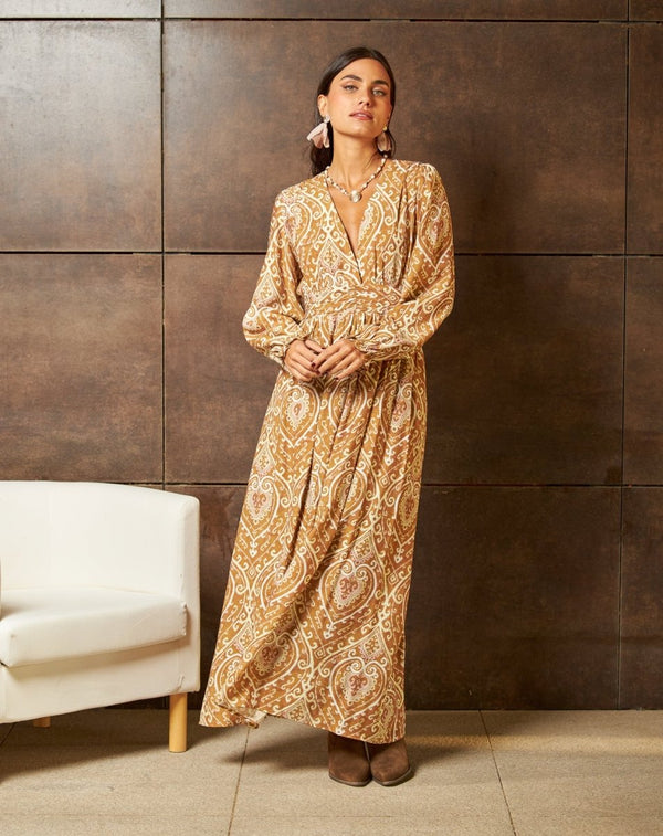 VESTIDO ESTAMPADO CAMEL LISA - Monica Ecco