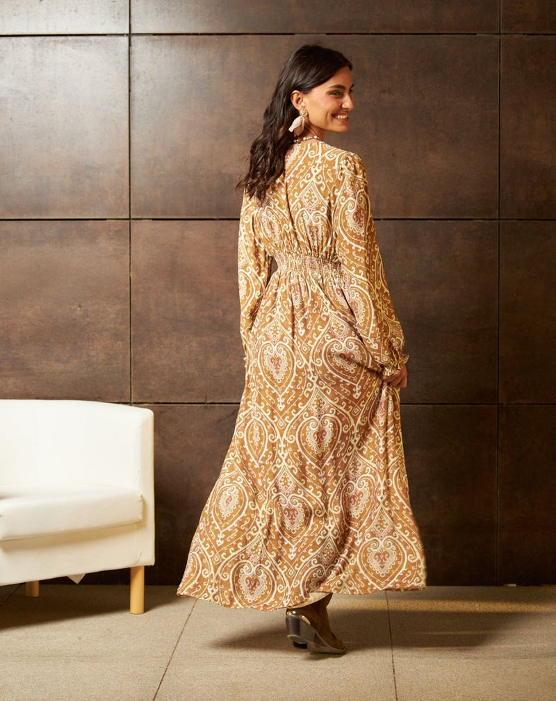 VESTIDO ESTAMPADO CAMEL LISA - Monica Ecco