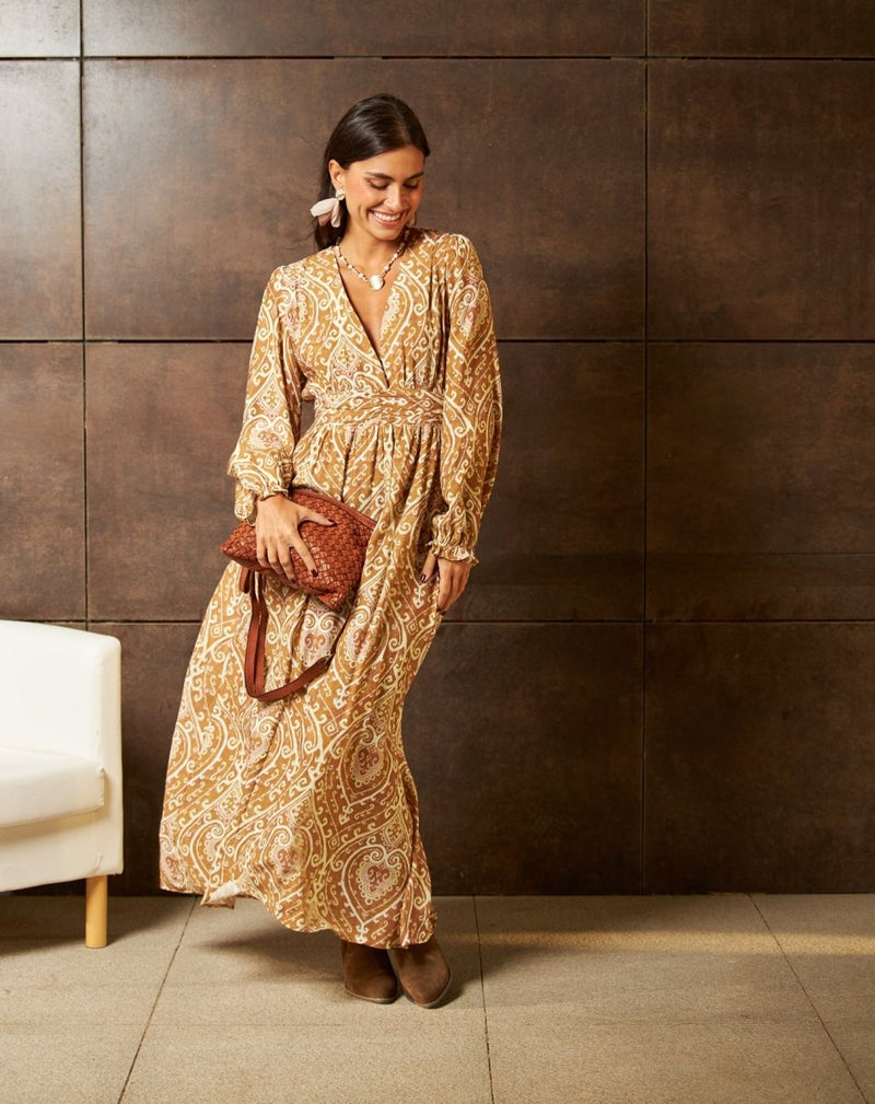 VESTIDO ESTAMPADO CAMEL LISA - Monica Ecco