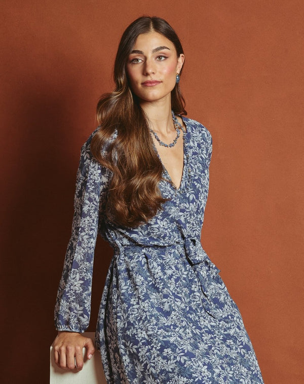 VESTIDO FLORECITAS DULCE AZUL - Monica Ecco