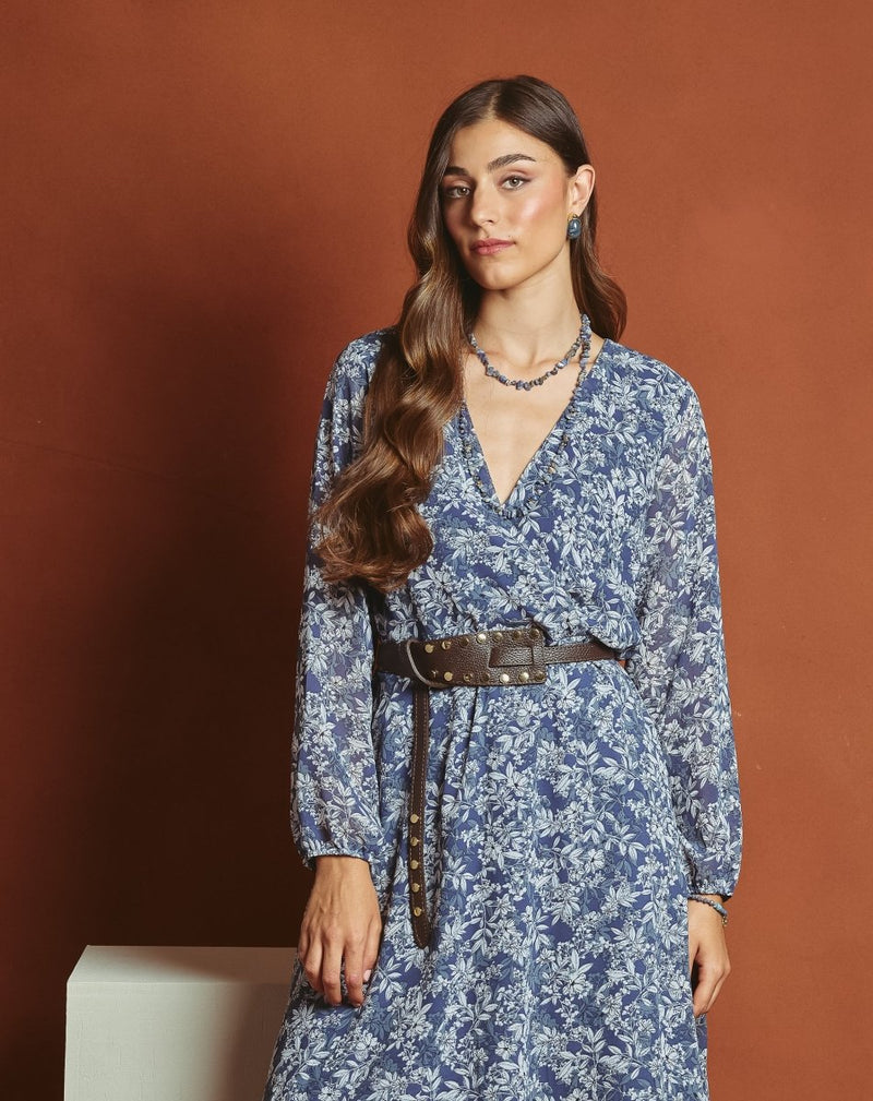 VESTIDO FLORECITAS DULCE AZUL - Monica Ecco