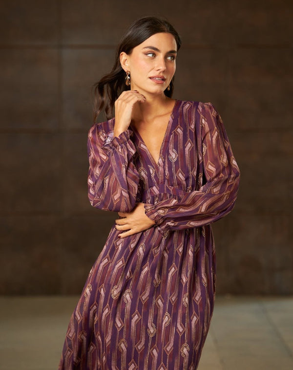 VESTIDO GEOMÉTRICO BOURDEOS LAURA - Monica Ecco
