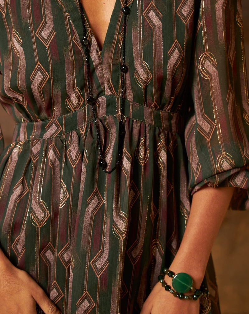 VESTIDO GEOMÉTRICO VERDE LAURA - Monica Ecco