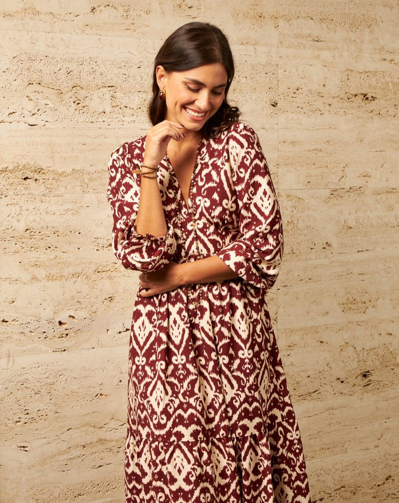 VESTIDO LARGO BURDEOS CRISTINA - Monica Ecco