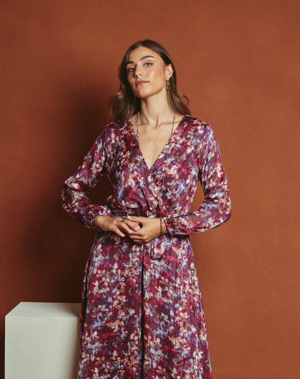 VESTIDO LARGO FLOR SONIA BURDEOS - Monica Ecco