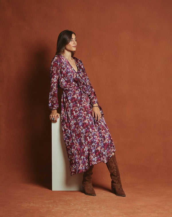 VESTIDO LARGO FLOR SONIA BURDEOS - Monica Ecco