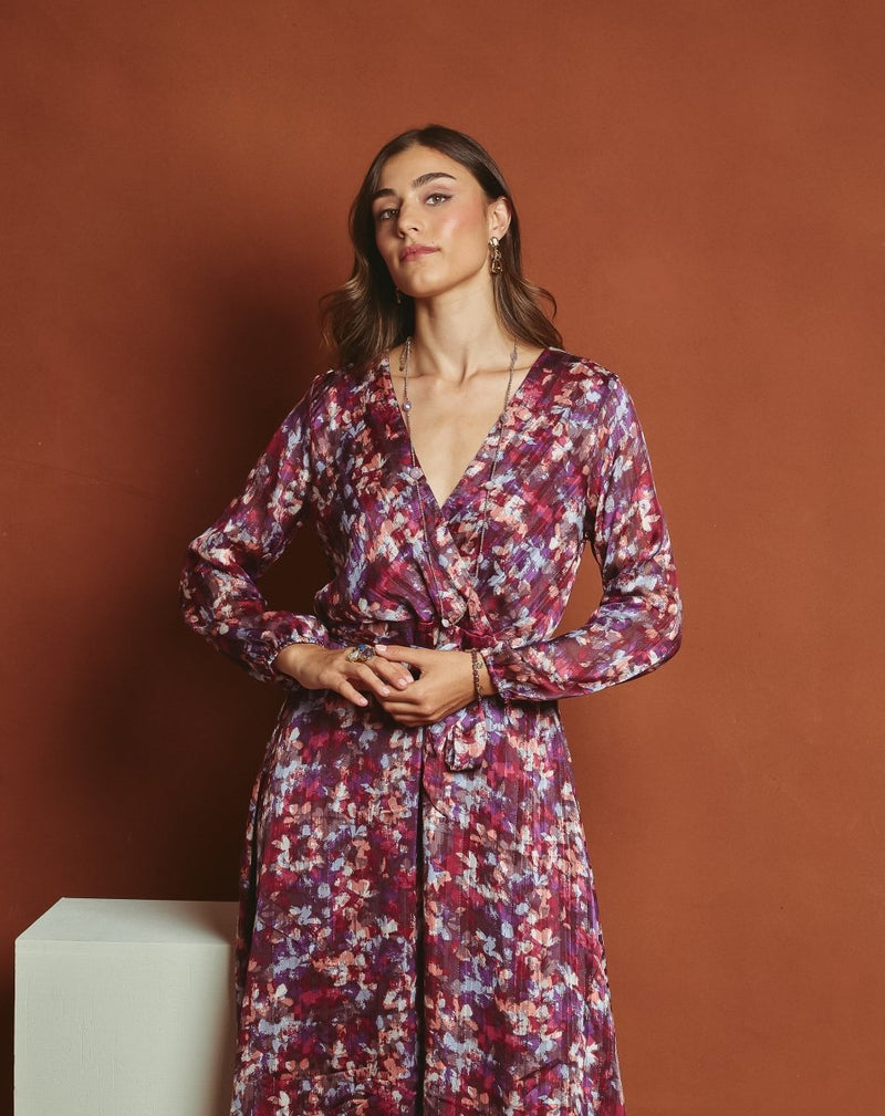 VESTIDO LARGO FLOR SONIA BURDEOS - Monica Ecco