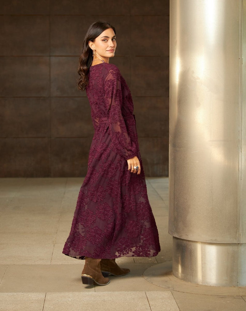 VESTIDO LARGO MARY BURDEOS - Monica Ecco