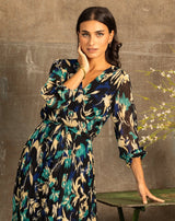 VESTIDO LARGO PLIEGUES FLORAL - Monica Ecco