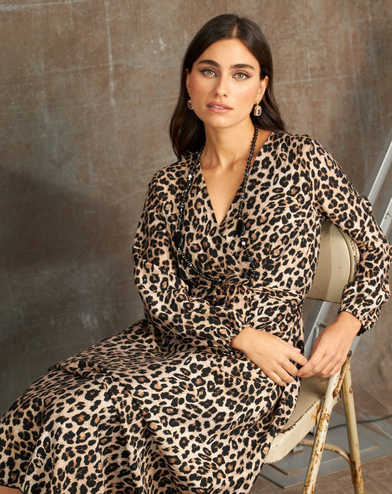 VESTIDO LEOPARDO FALDA AMPLIA - Monica Ecco