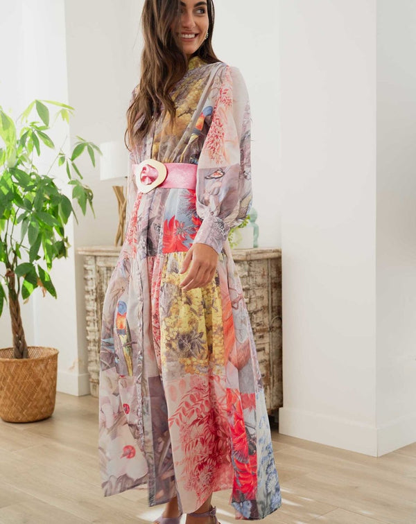 VESTIDO LARGO PATCHWORK - Monica Ecco